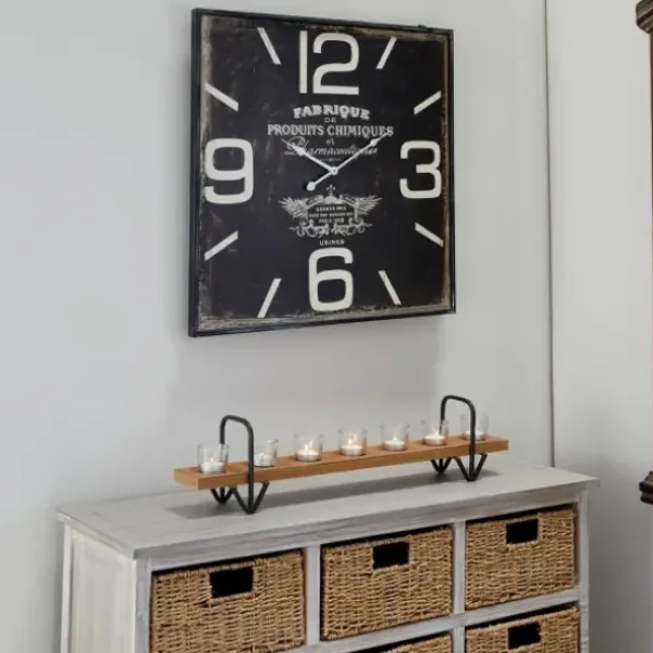 Clocks-Kirkland's Home Black Distressed Wood Face Square Clock