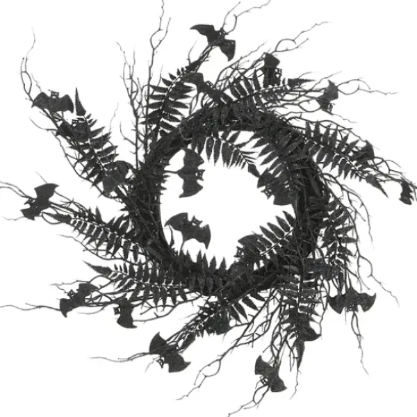Wreaths-Kirkland's Home Black Fern Swirl Bats Halloween Wreath