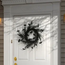 Wreaths-Kirkland's Home Black Fern Swirl Bats Halloween Wreath