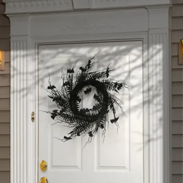 Wreaths-Kirkland's Home Black Fern Swirl Bats Halloween Wreath