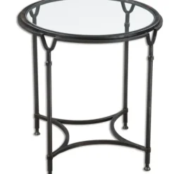 Accent & End Tables-Kirkland's Home Black Forged Steel Glass Top Accent Table
