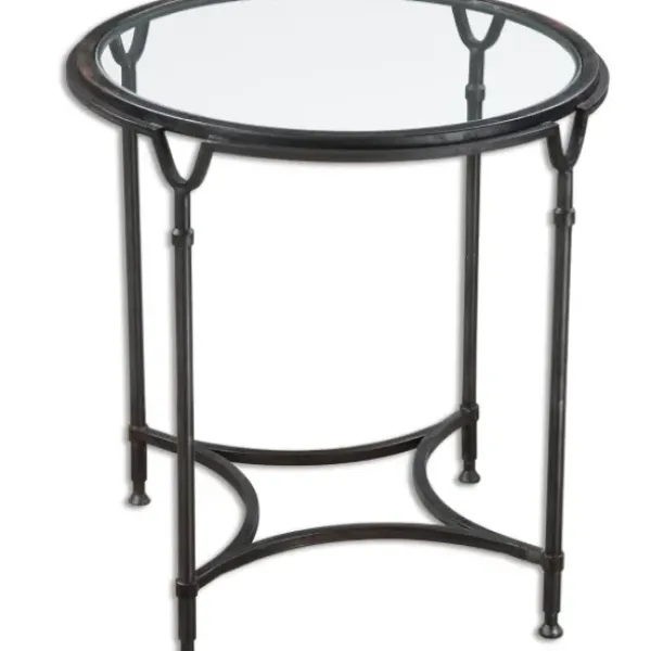 Accent & End Tables-Kirkland's Home Black Forged Steel Glass Top Accent Table