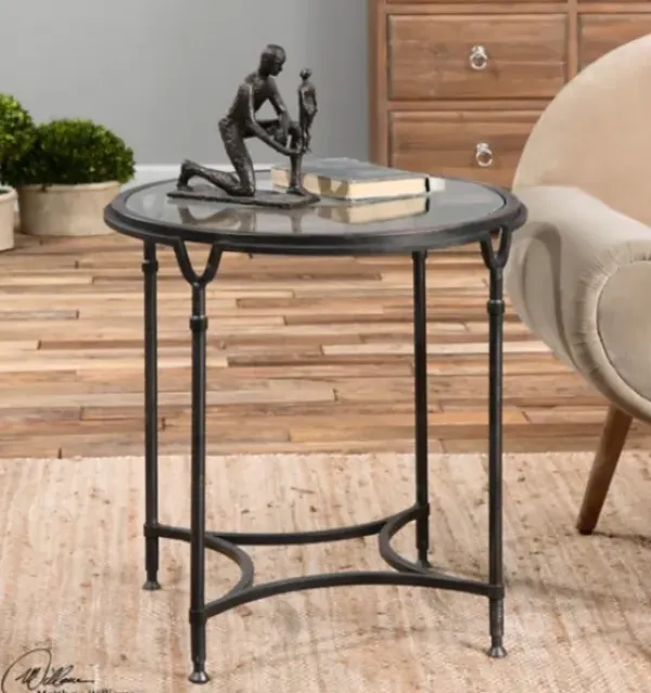 Accent & End Tables-Kirkland's Home Black Forged Steel Glass Top Accent Table