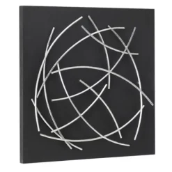 Wall Plaques-Kirkland's Home Black Frame Silver Abstract Lines Wall Plaque Black/Silver