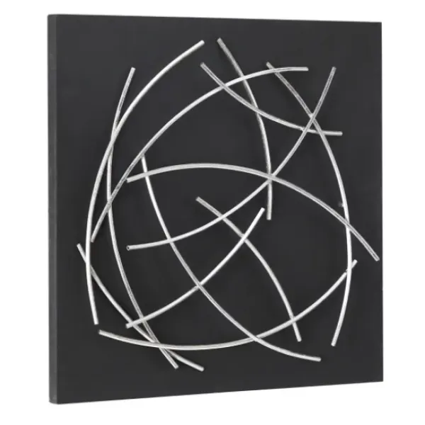 Wall Plaques-Kirkland's Home Black Frame Silver Abstract Lines Wall Plaque Black/Silver