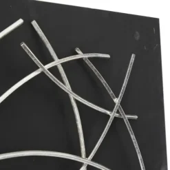 Wall Plaques-Kirkland's Home Black Frame Silver Abstract Lines Wall Plaque Black/Silver