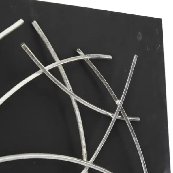 Wall Plaques-Kirkland's Home Black Frame Silver Abstract Lines Wall Plaque Black/Silver