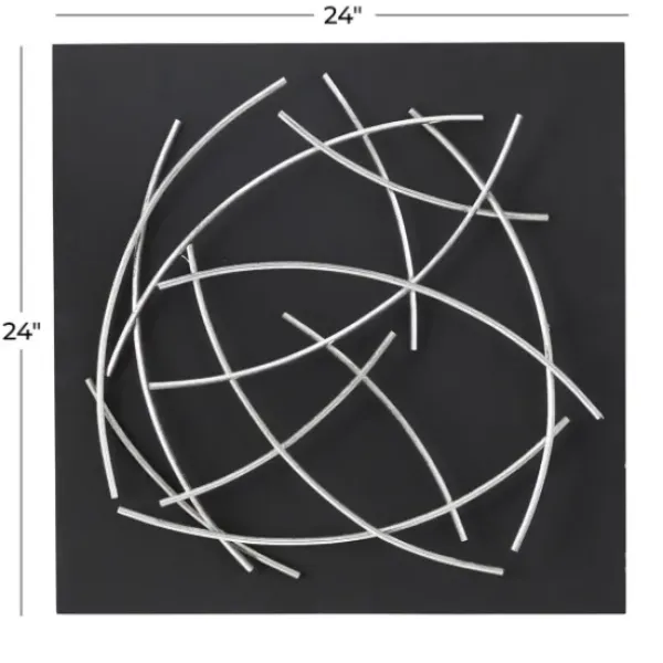 Wall Plaques-Kirkland's Home Black Frame Silver Abstract Lines Wall Plaque Black/Silver