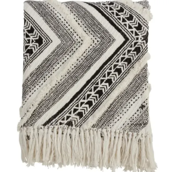 Blankets & Throws-Kirkland's Home Black Geometric Diamond Throw Black/White