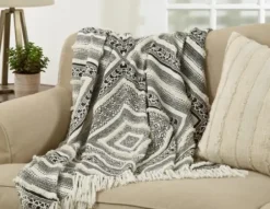 Blankets & Throws-Kirkland's Home Black Geometric Diamond Throw Black/White