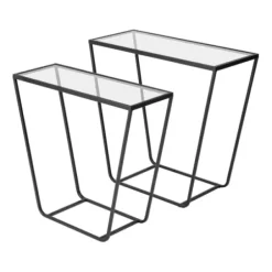 Accent & End Tables-Kirkland's Home Black Geometric Nesting Accent Tables, Set Of 2