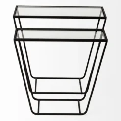 Accent & End Tables-Kirkland's Home Black Geometric Nesting Accent Tables, Set Of 2