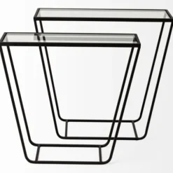 Accent & End Tables-Kirkland's Home Black Geometric Nesting Accent Tables, Set Of 2