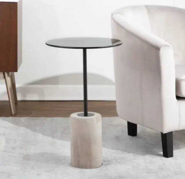 Accent & End Tables-Kirkland's Home Black Glass And Concrete Round Accent Table