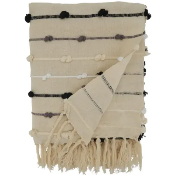 Blankets & Throws-Kirkland's Home Black Gray Dot Striped Throw Blanket Ivory