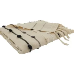 Blankets & Throws-Kirkland's Home Black Gray Dot Striped Throw Blanket Ivory