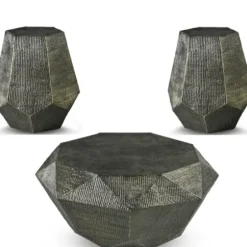 Coffee Tables-Kirkland's Home Black Hand-Stamped Iron 3-Pc. Table Set