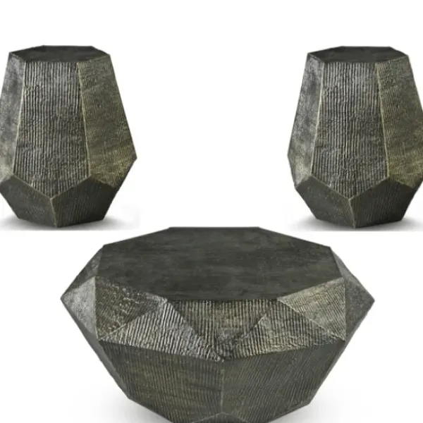 Coffee Tables-Kirkland's Home Black Hand-Stamped Iron 3-Pc. Table Set