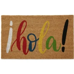 Doormats-Kirkland's Home Black Hello Bold Stripe Coir Doormat, 30 In. Black/Tan