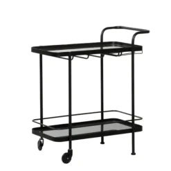 Kitchen Islands & Bar Carts-Kirkland's Home Black Iron And Glass Top Bar Cart