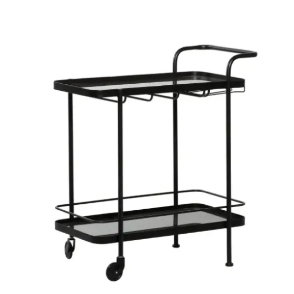 Kitchen Islands & Bar Carts-Kirkland's Home Black Iron And Glass Top Bar Cart