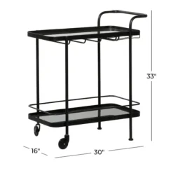 Kitchen Islands & Bar Carts-Kirkland's Home Black Iron And Glass Top Bar Cart