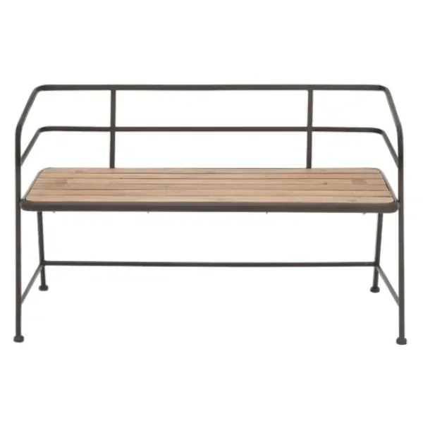 Benches & Ottomans-Kirkland's Home Black Iron And Wooden Seat Industrial Bench Black/Brown