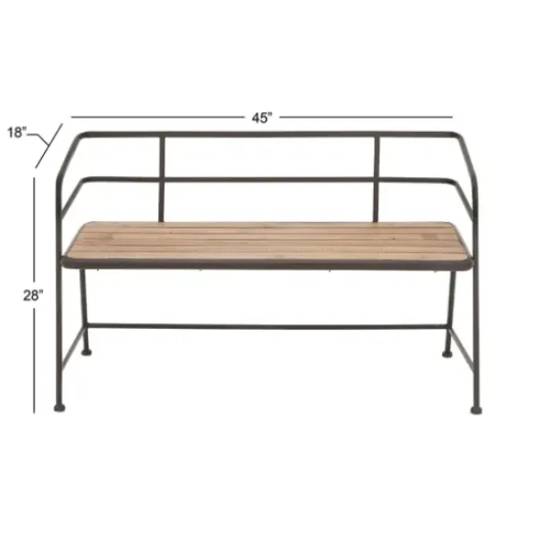 Benches & Ottomans-Kirkland's Home Black Iron And Wooden Seat Industrial Bench Black/Brown