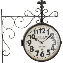 Clocks-Kirkland's Home Black Iron Double Sided Scroll Wall Clock
