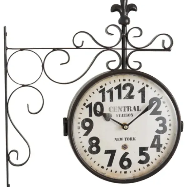 Clocks-Kirkland's Home Black Iron Double Sided Scroll Wall Clock