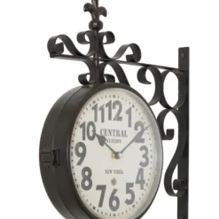 Clocks-Kirkland's Home Black Iron Double Sided Scroll Wall Clock