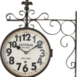 Clocks-Kirkland's Home Black Iron Double Sided Scroll Wall Clock
