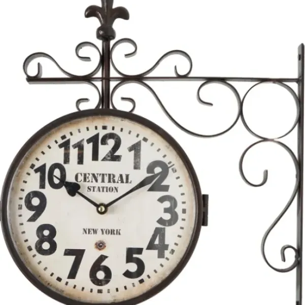 Clocks-Kirkland's Home Black Iron Double Sided Scroll Wall Clock