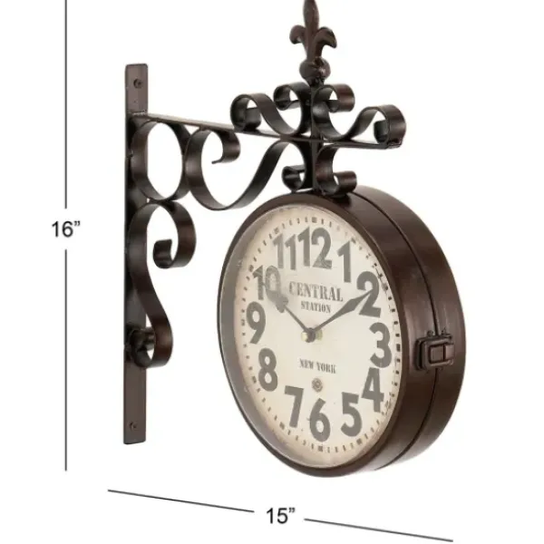 Clocks-Kirkland's Home Black Iron Double Sided Scroll Wall Clock