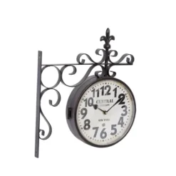 Clocks-Kirkland's Home Black Iron Double Sided Scroll Wall Clock