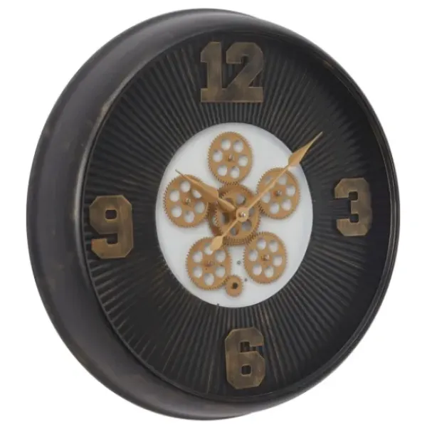 Clocks-Kirkland's Home Black Iron Frame Bronze Numeral Wall Clock