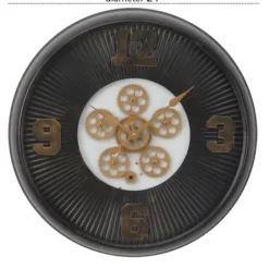 Clocks-Kirkland's Home Black Iron Frame Bronze Numeral Wall Clock