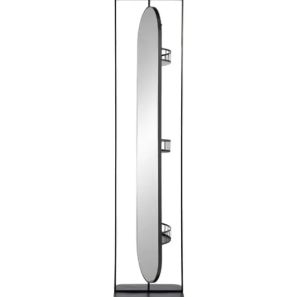 Full Length & Floor Mirrors-Kirkland's Home Black Iron Swivel Floor Mirror With Shelves