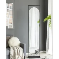 Full Length & Floor Mirrors-Kirkland's Home Black Iron Swivel Floor Mirror With Shelves