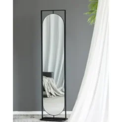 Full Length & Floor Mirrors-Kirkland's Home Black Iron Swivel Floor Mirror With Shelves