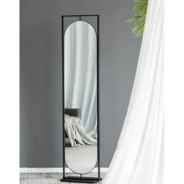 Full Length & Floor Mirrors-Kirkland's Home Black Iron Swivel Floor Mirror With Shelves