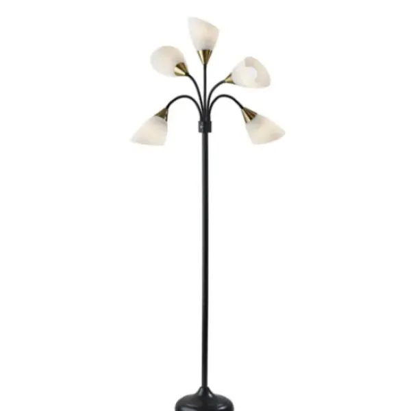 Floor Lamps-Kirkland's Home Black 5-Light Adjustable Tree Floor Lamp Black/White