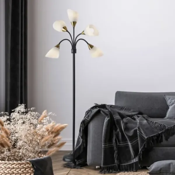 Floor Lamps-Kirkland's Home Black 5-Light Adjustable Tree Floor Lamp Black/White