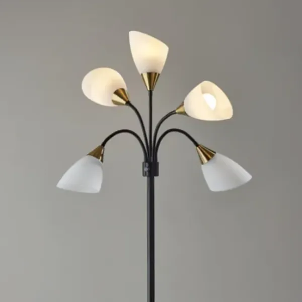 Floor Lamps-Kirkland's Home Black 5-Light Adjustable Tree Floor Lamp Black/White