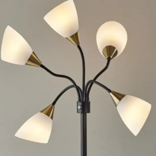 Floor Lamps-Kirkland's Home Black 5-Light Adjustable Tree Floor Lamp Black/White