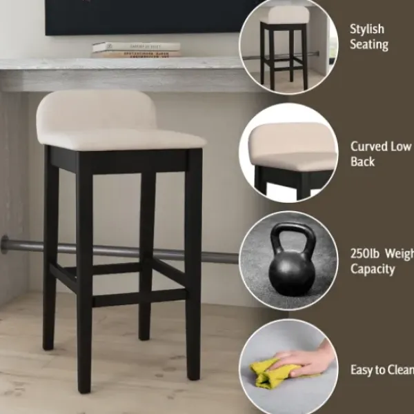 Bar Stools & Counter Height Stools-Kirkland's Home Black Lowback Padded Bar Stool Black/Tan