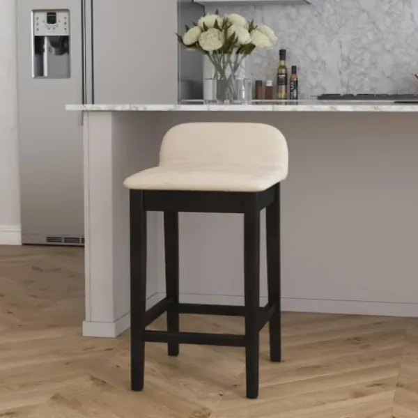 Bar Stools & Counter Height Stools-Kirkland's Home Black Lowback Padded Counter Stool Black/Tan