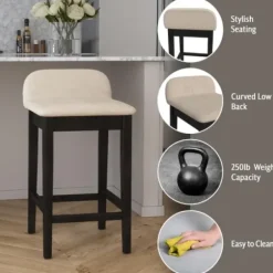 Bar Stools & Counter Height Stools-Kirkland's Home Black Lowback Padded Counter Stool Black/Tan