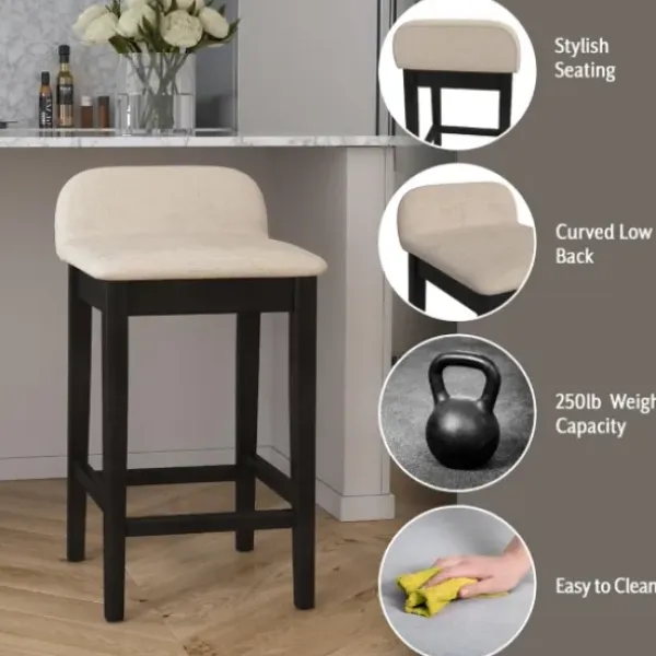 Bar Stools & Counter Height Stools-Kirkland's Home Black Lowback Padded Counter Stool Black/Tan
