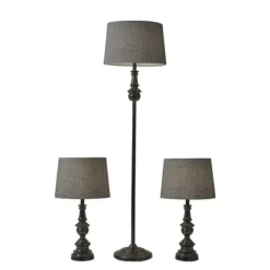 Table Lamps-Kirkland's Home Black Lucas 3-Pc. Table And Floor Lamp Set Gray